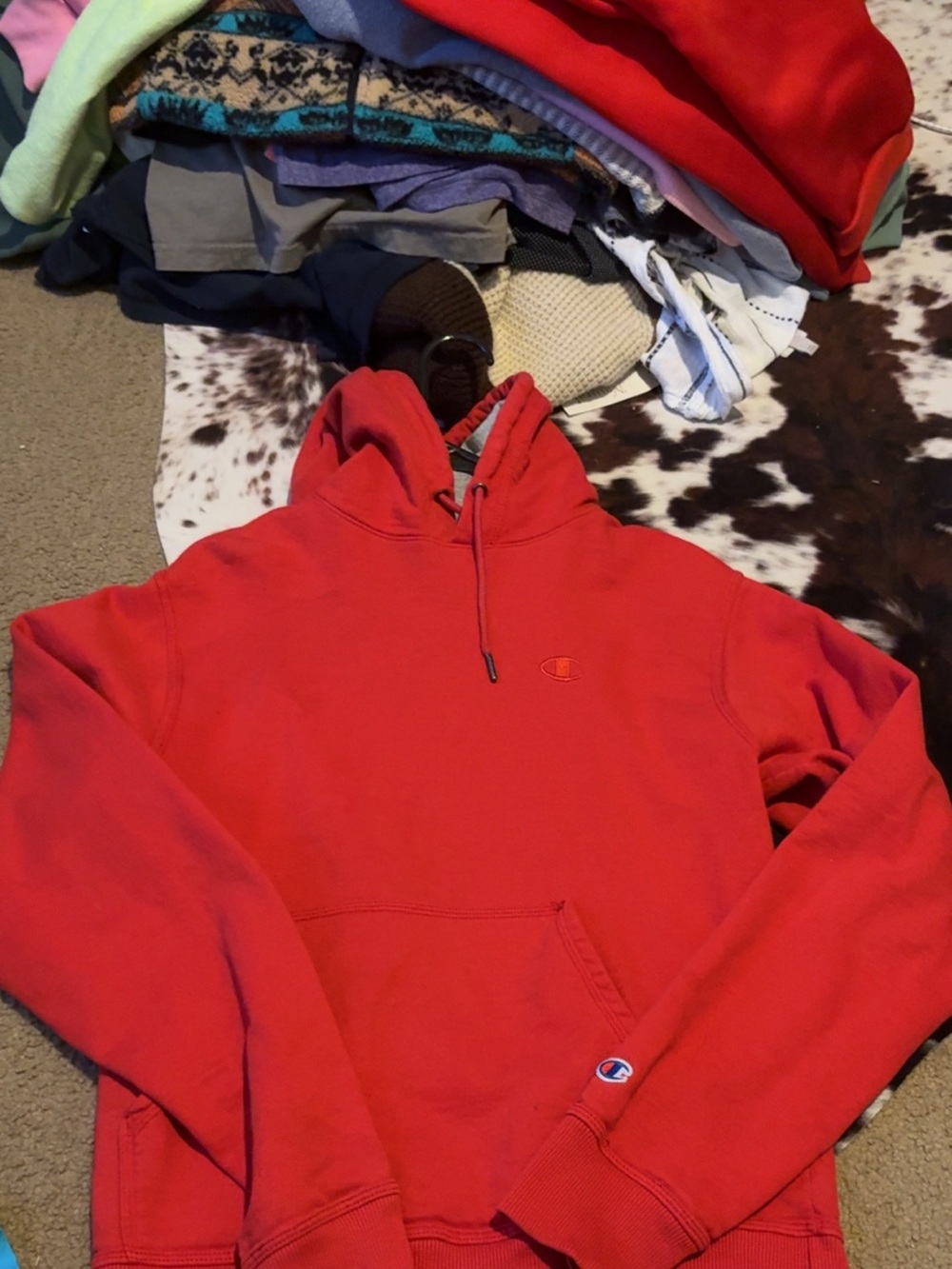 Champion Red Pullover Hoodie with Embroidered Logo